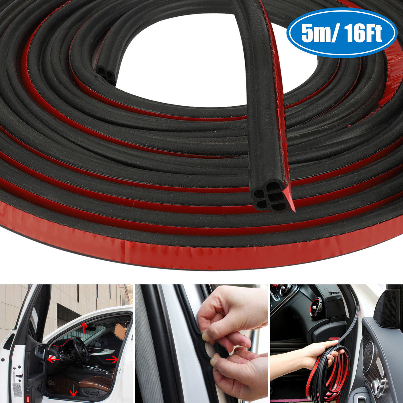 16Ft Double Layer Car Door Seal Strip, Universal Auto Windshield Seal Strip, Car L Shape Rubber Edge Weatherstrip for Door Sunroofs Engine Cover, Soundproofing Waterproof Weather Stripping