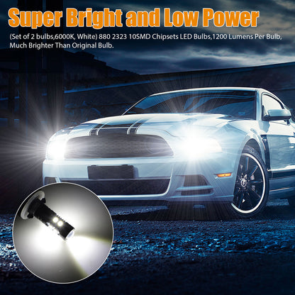 2Pcs 880 LED Fog Light Bulbs, 889 892 893 LED Daytime Running Lights Fog Lights, Super Light 1200LM 110W, 6000K White, 360° Beam Angle, Waterproof LED Fog Light Bulbs Fits for 12-24V Vehicles