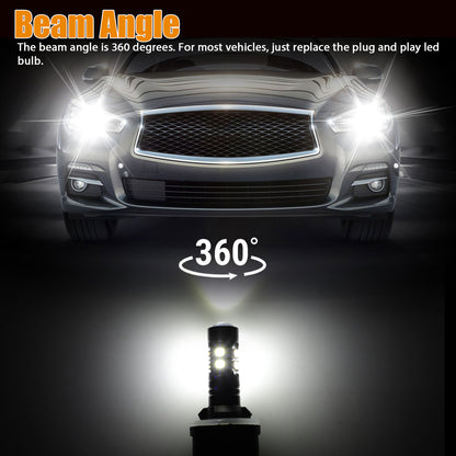 2Pcs 880 LED Fog Light Bulbs, 889 892 893 LED Daytime Running Lights Fog Lights, Super Light 1200LM 110W, 6000K White, 360° Beam Angle, Waterproof LED Fog Light Bulbs Fits for 12-24V Vehicles