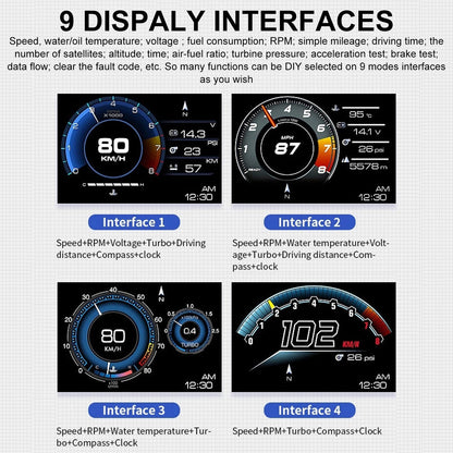 Car HUD Head Up Display, Dual OBD2 GPS Car HUD Gauge Head Up Display, Car Digital Display Speedometer, Driving Speed RPM Water Temperature Battery Voltage Mileage Monitoring, Alarm Sound, 12V