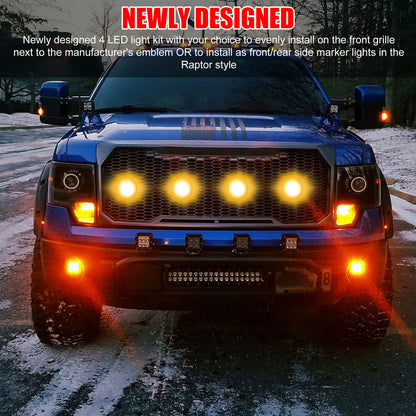 4Pcs LED Amber Grille Mark light For Chevy, Amber LED Grille Marker Light Kit, Waterproof LED Front Grille Light Kit 2.4W, Universal for 12V Truck SUV Front Cars Pickups Trailer