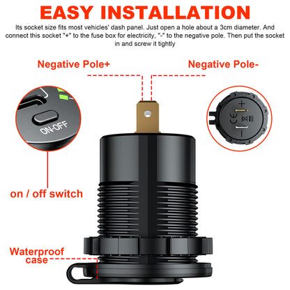 Quick Charge USB 3.0+PD Type C Car Charger Power Outlet Socket w/LED Voltmeter