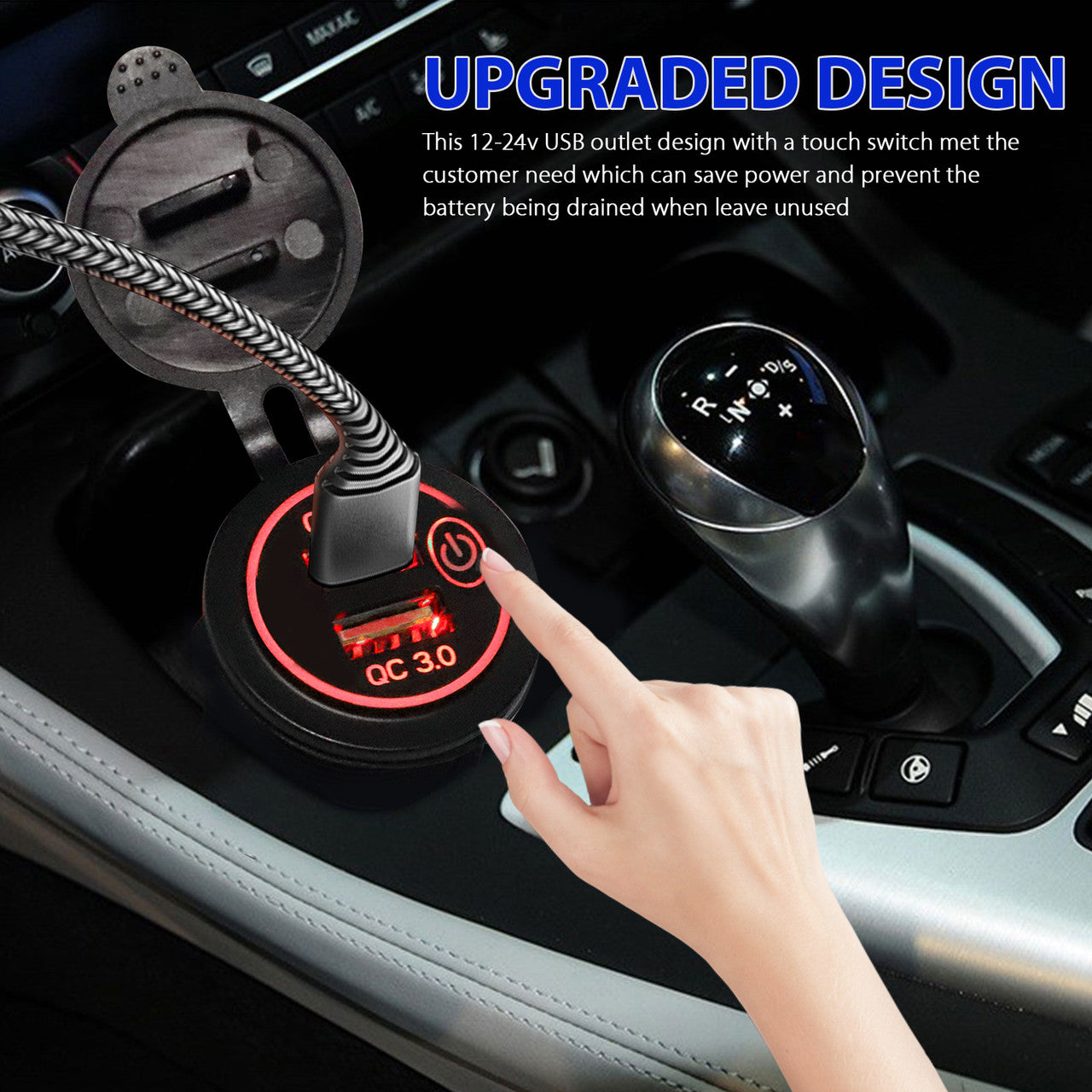 Dual USB Car Charger Socket with LED Voltmeter Display, for 12/24V Car, Motorcycle,Truck, Red
