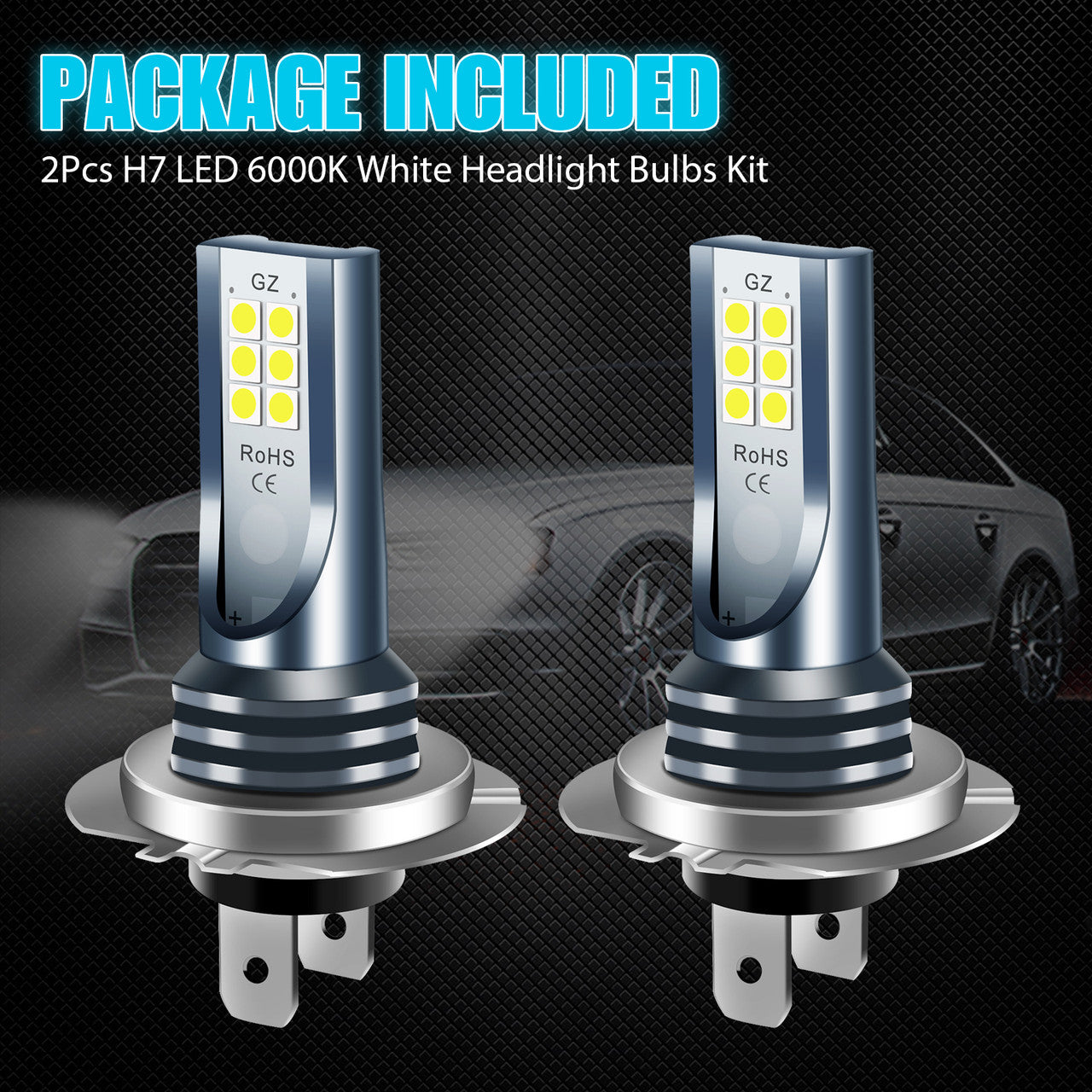 2x H7 LED Headlight Bulb Kit High Low Beam 110W 30000LM Super Bright 6000K White