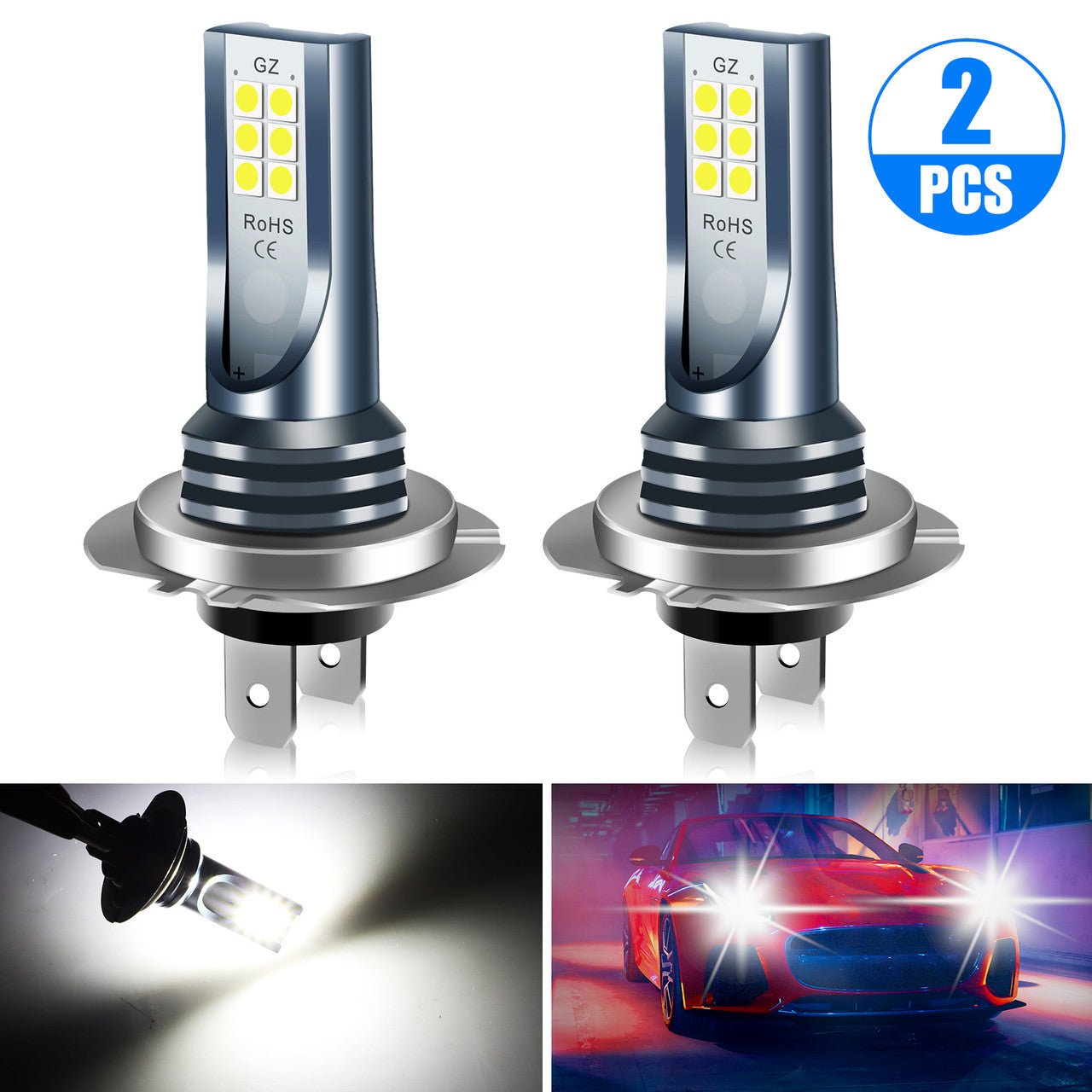 2x H7 LED Headlight Bulb Kit High Low Beam 110W 30000LM Super Bright 6000K White