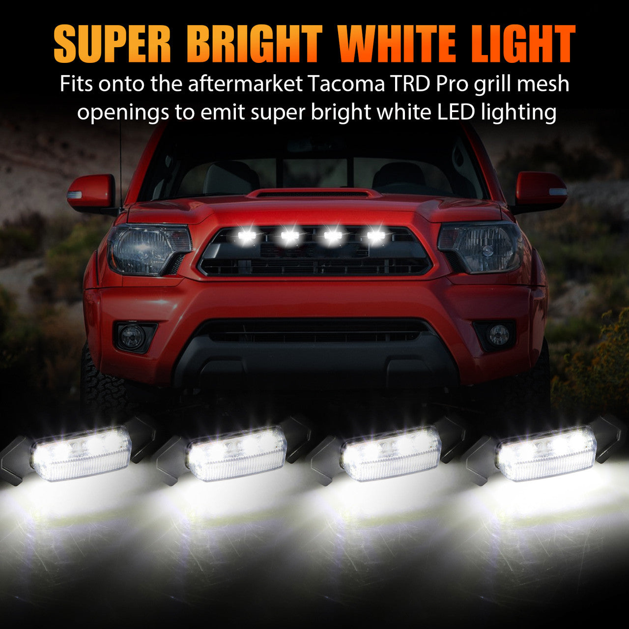 4x Front Grille White LED Lamps Light Kit Raptor Style For 2016-21 Toyota Tacoma