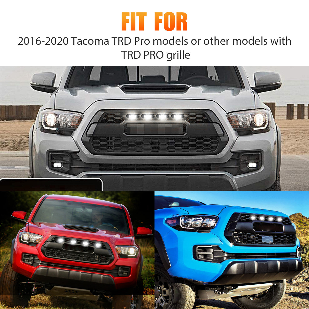 4x Front Grille White LED Lamps Light Kit Raptor Style For 2016-21 Toyota Tacoma