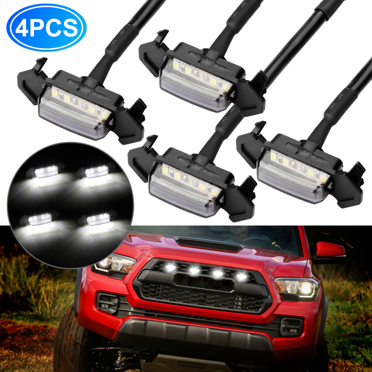 4x Front Grille White LED Lamps Light Kit Raptor Style For 2016-21 Toyota Tacoma