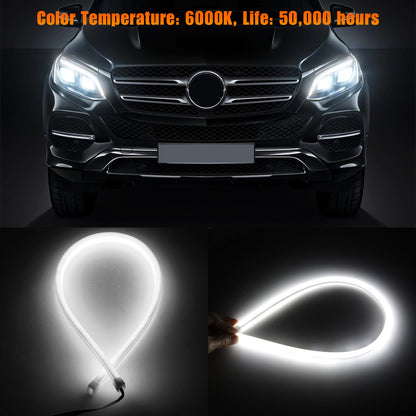 2x White 60cm LED DRL Headlight Slim Strip Light Sequential Turn Signal Flexible