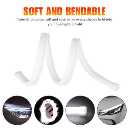 2x White 60cm LED DRL Headlight Slim Strip Light Sequential Turn Signal Flexible