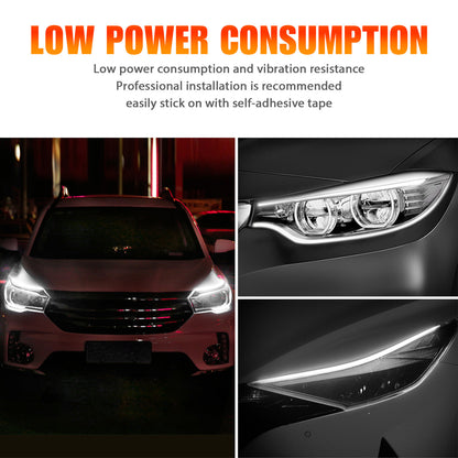 2x White 60cm LED DRL Headlight Slim Strip Light Sequential Turn Signal Flexible