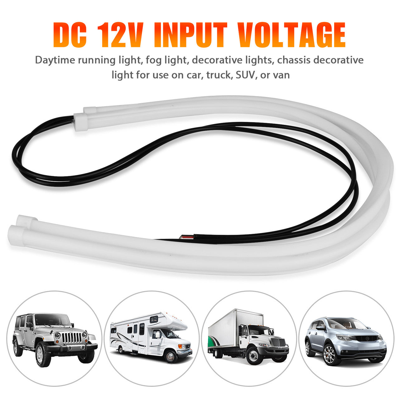 2x White 60cm LED DRL Headlight Slim Strip Light Sequential Turn Signal Flexible