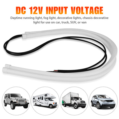 2x White 60cm LED DRL Headlight Slim Strip Light Sequential Turn Signal Flexible