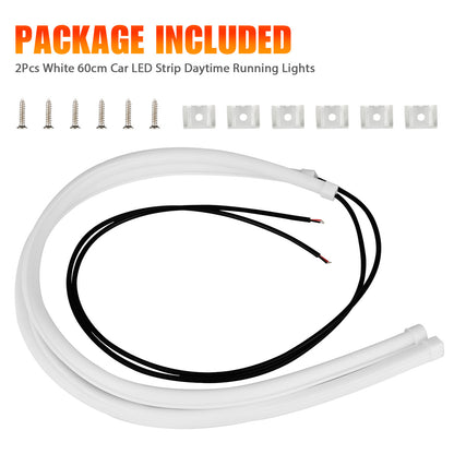 2x White 60cm LED DRL Headlight Slim Strip Light Sequential Turn Signal Flexible