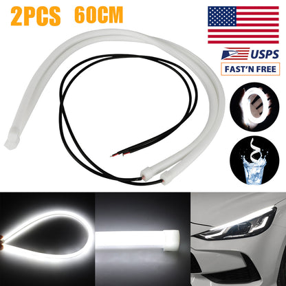 2x White 60cm LED DRL Headlight Slim Strip Light Sequential Turn Signal Flexible