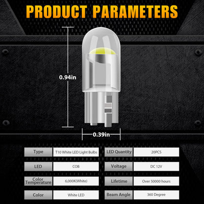 20x T10 LED License Plate Interior Light Bulb 6000K Super White 168 2825 194 W5W