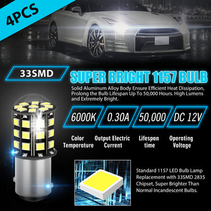 6000K Super White 1157 BAY15D LED Tail Stop Brake Light Bulb Replacements, 4pcs