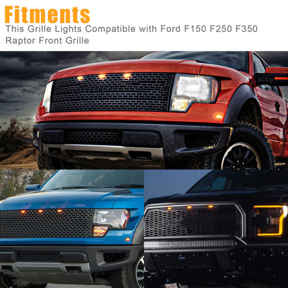 Amber LED Front Grille Lights Raptor Style Lighting Kit For Ford F150, 3pcs