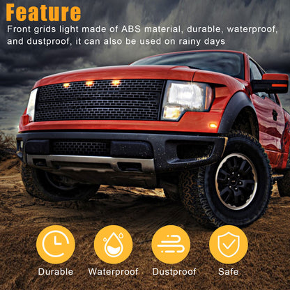 Amber LED Front Grille Lights Raptor Style Lighting Kit For Ford F150, 3pcs