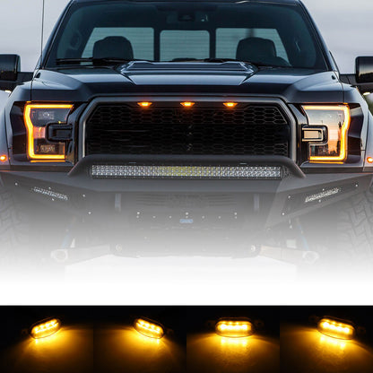 Amber LED Front Grille Lights Raptor Style Lighting Kit For Ford F150, 3pcs