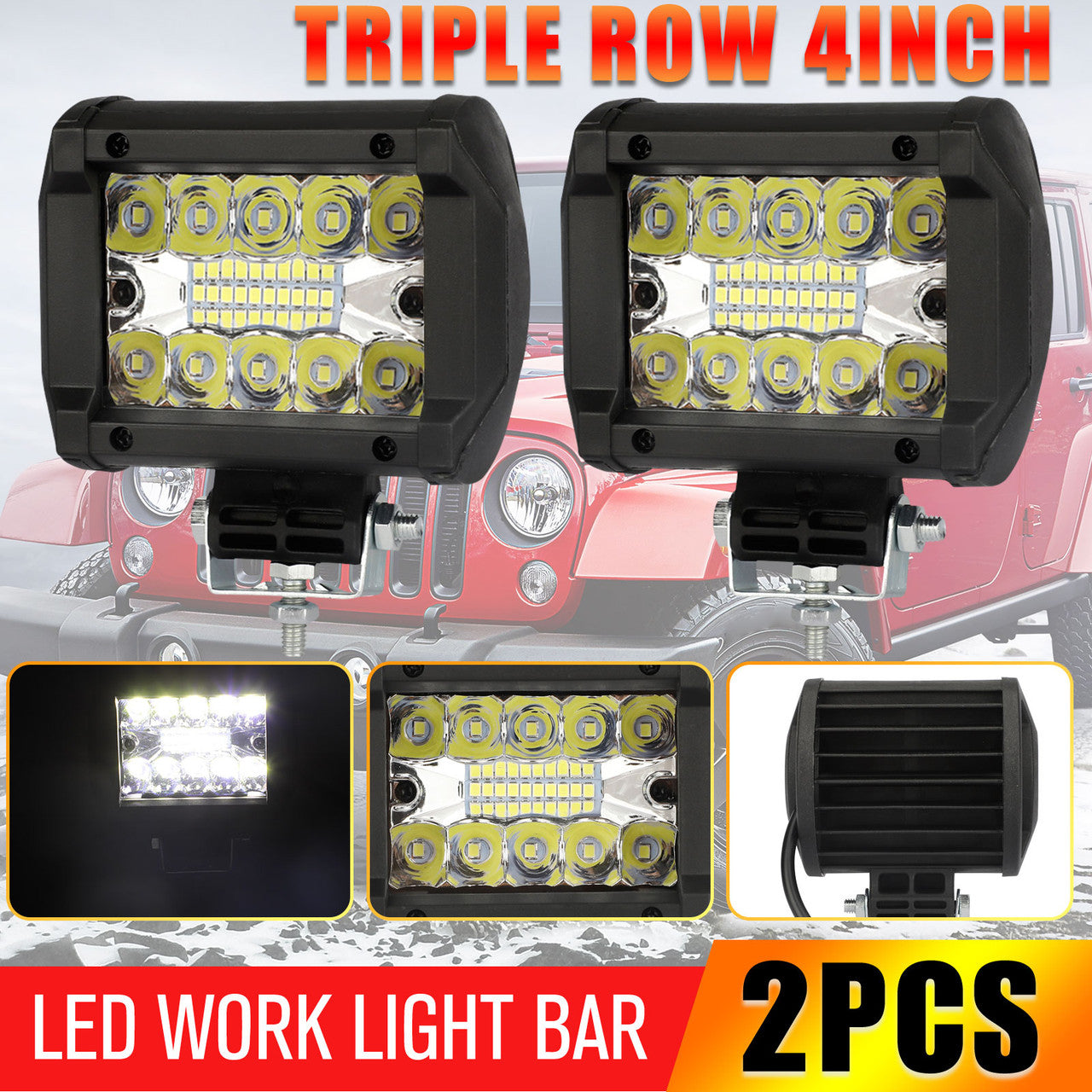 Tri-Row LED Work Light Bar for Truck, ATV, etc, 200W Driving Pods