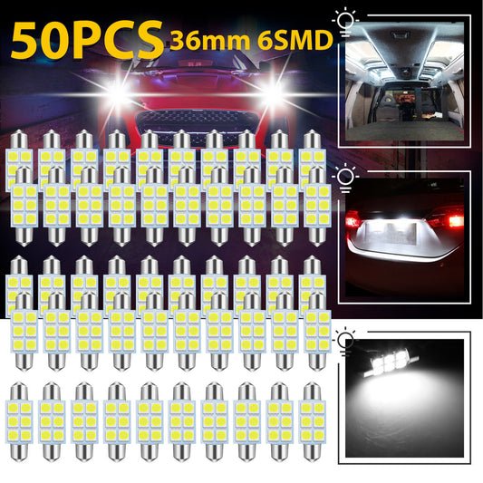 36MM C5W DE3423 Festoon LED Interior License Plate Dome Map Light Bulb, White, 50pcs