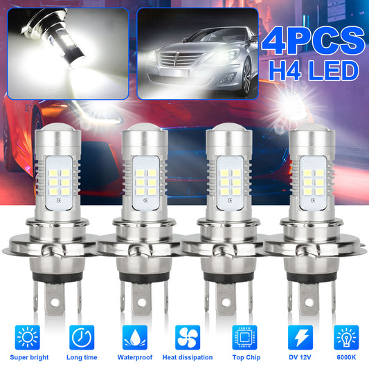 H4 9003 HB2 6000K Super White 110W LED Headlight Fog Bulbs Kit High Low Beam, 4Pcs