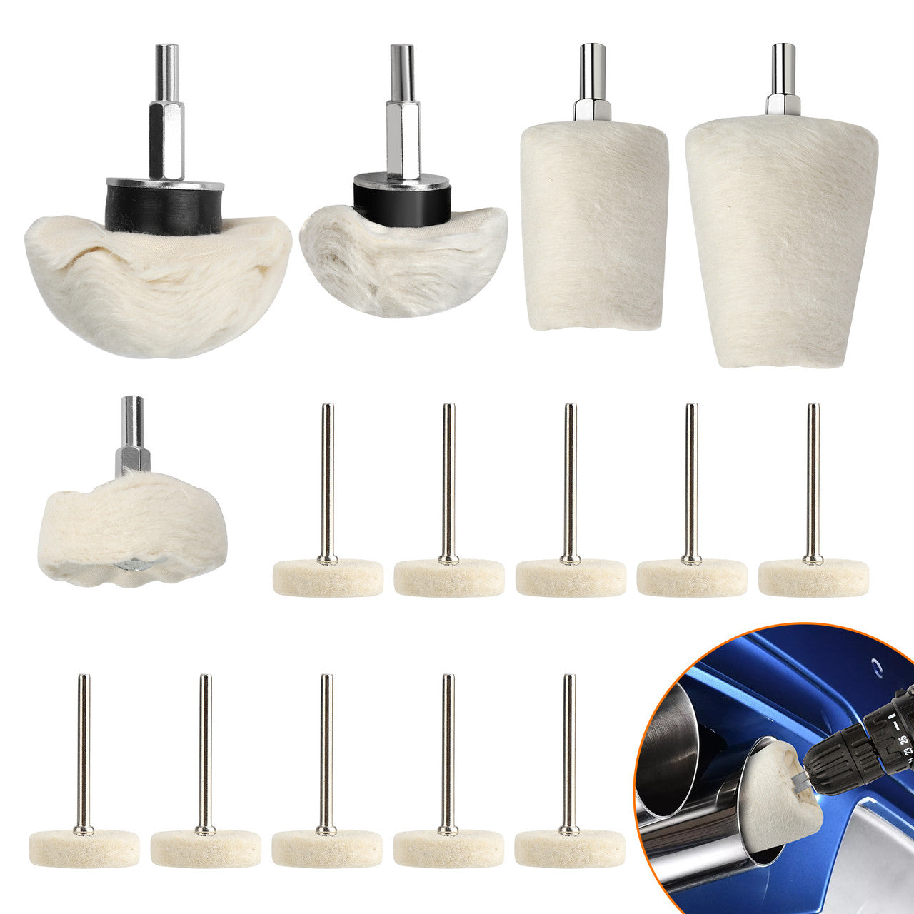 Polishing Buffing Pads Mop Wheel Buffer Pad Drill Kit for Cleaning the House or Car, 15Pcs