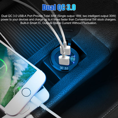 QC3.0 PD Fast Car Charger Socket with Dual USB Ports and a Metal Body