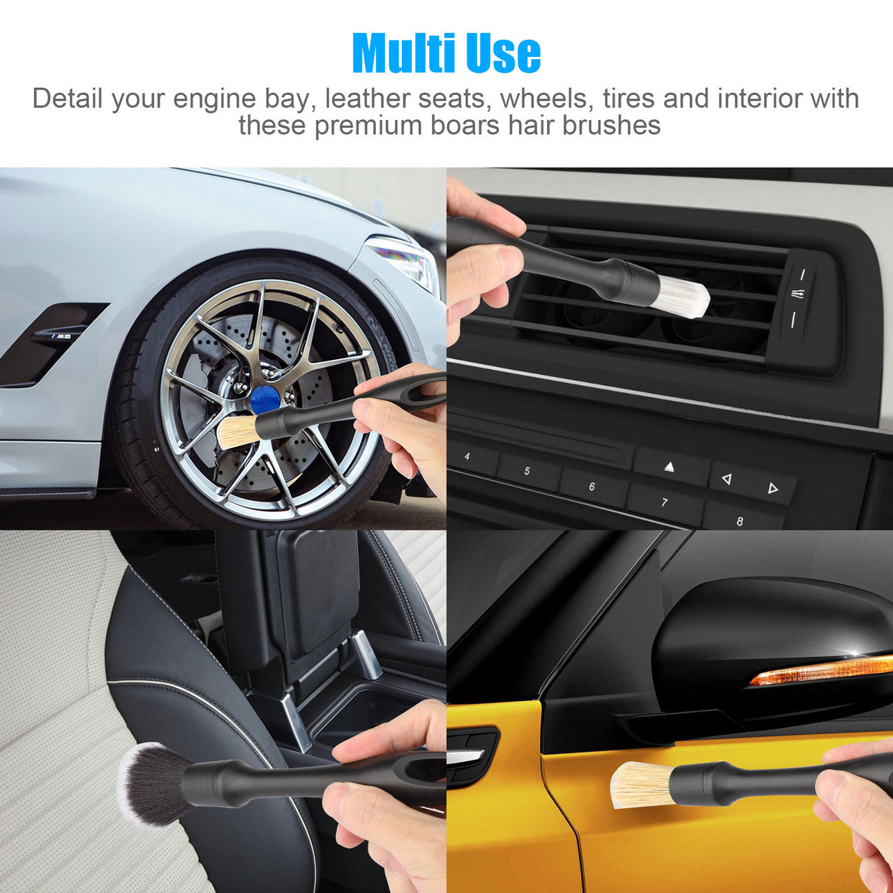 Automotive Accessory Professional Quality Car Detail Brush Kit with a Metal Design, 3Pcs