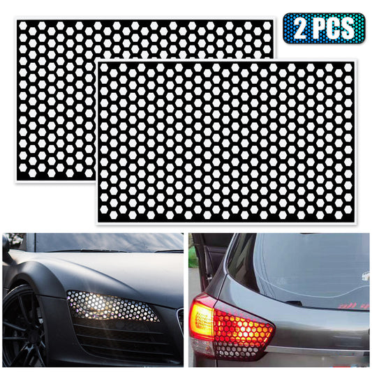 Car Rear Tail Light Cover Black Honeycomb Sticker, 2pcs