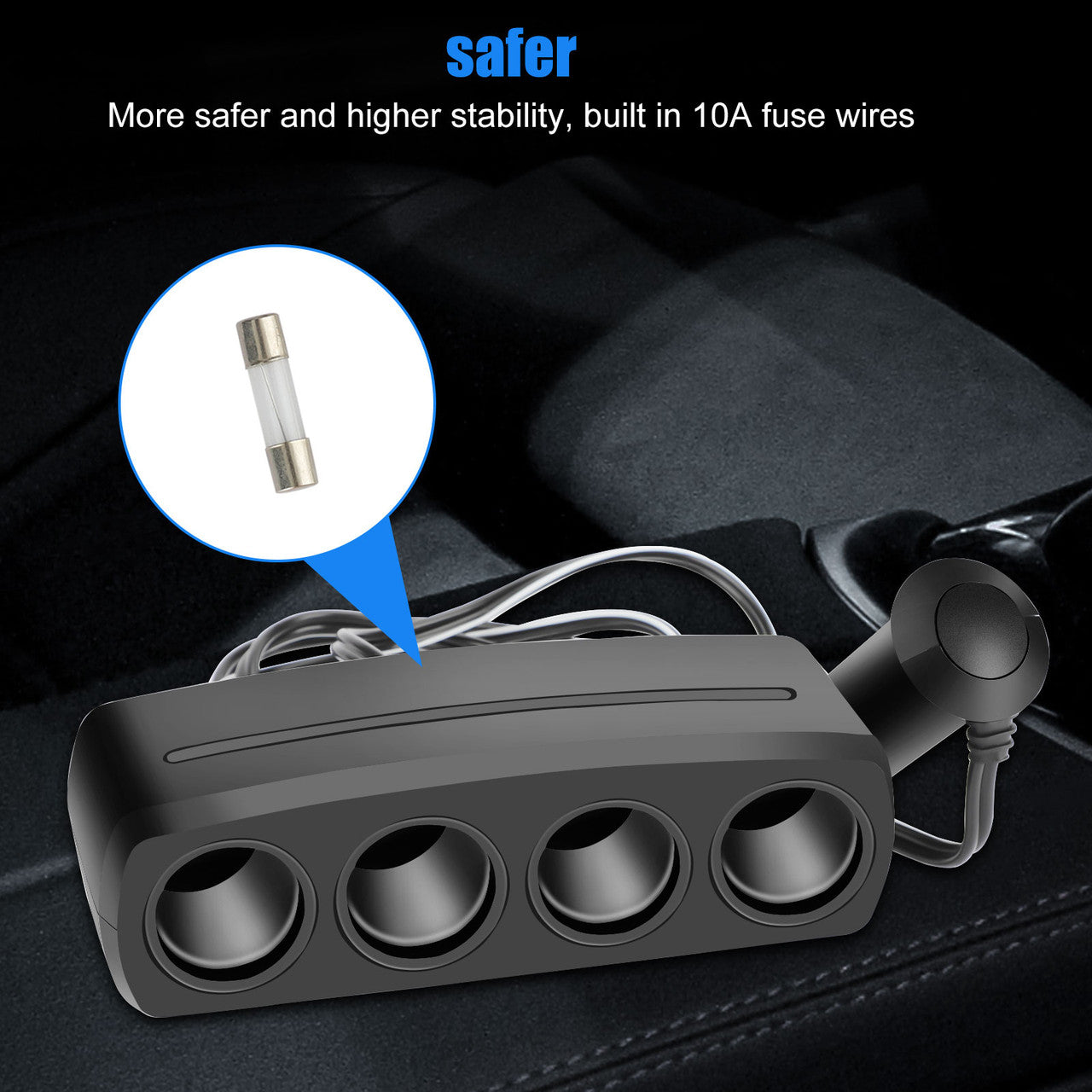 Cigarette Lighter Adapter 4 Socket Cigarette Lighter Splitter for Automotive Vehicles