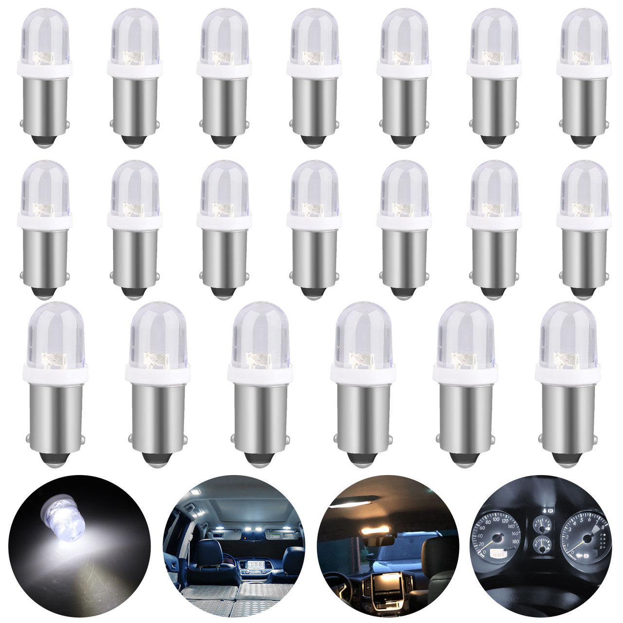 Pure White BA9S LED Instrument Panel Light for Automotive Vehicles, 20pcs