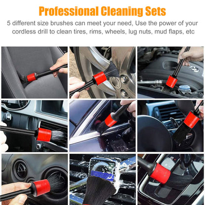 Car Cleaning Kit with 5 Different Brush Sizes, 9pcs