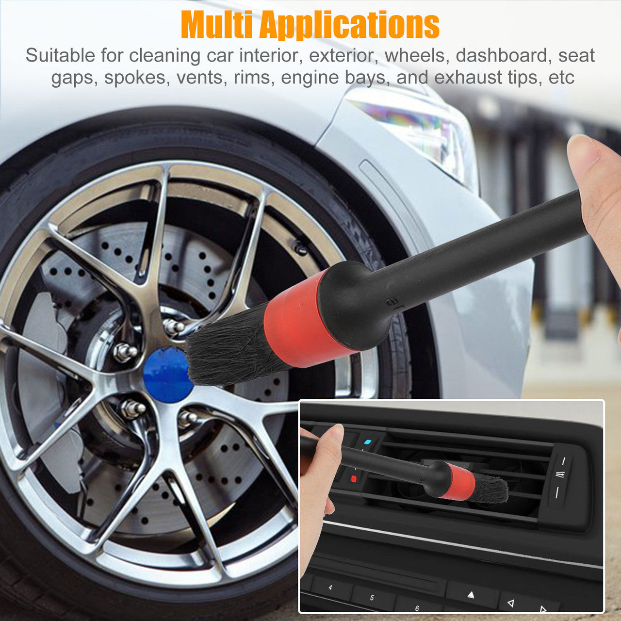 Car Cleaning Kit with 5 Different Brush Sizes, 9pcs