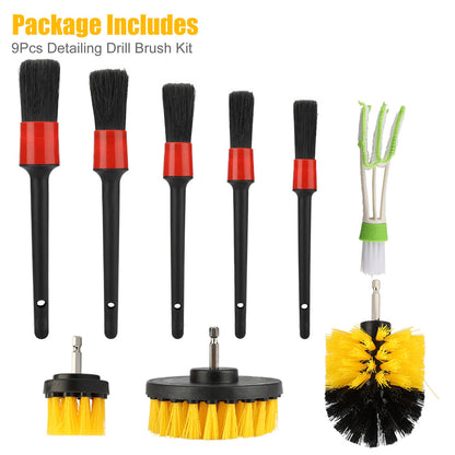 Car Cleaning Kit with 5 Different Brush Sizes, 9pcs