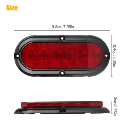 6 inch Red Oval 6 LED Stop Turn Tail Light, 2pcs