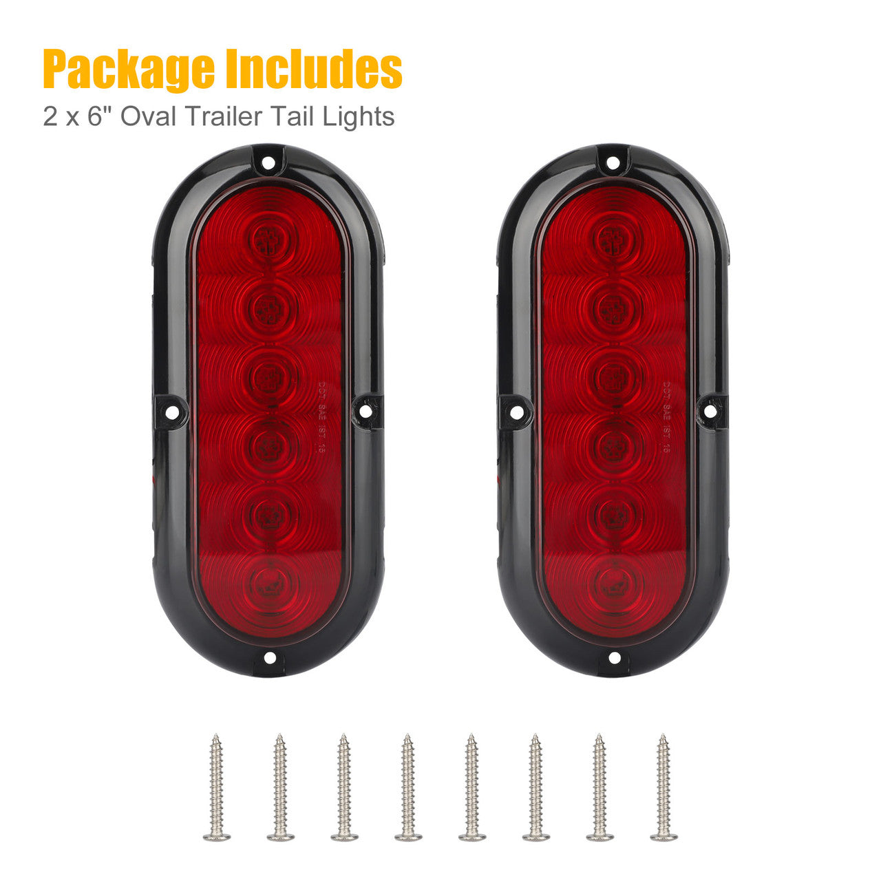 6 inch Red Oval 6 LED Stop Turn Tail Light, 2pcs