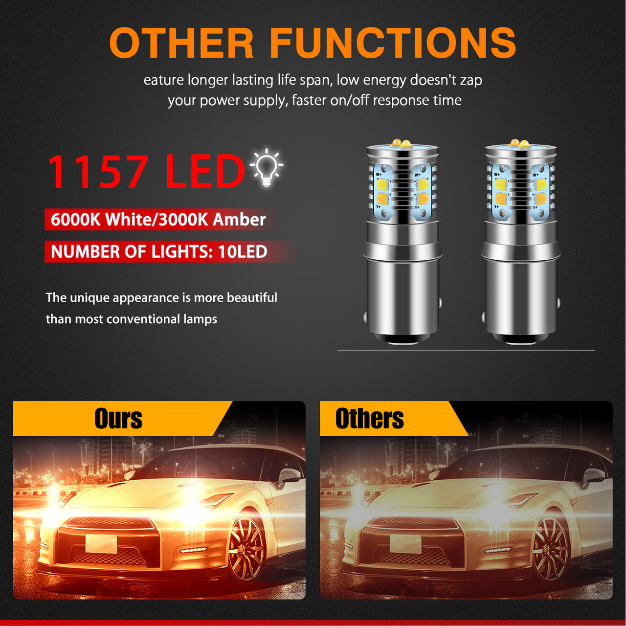 1157 LED Front Turn Signal Parking Light Bulbs with Non-Polarity Design