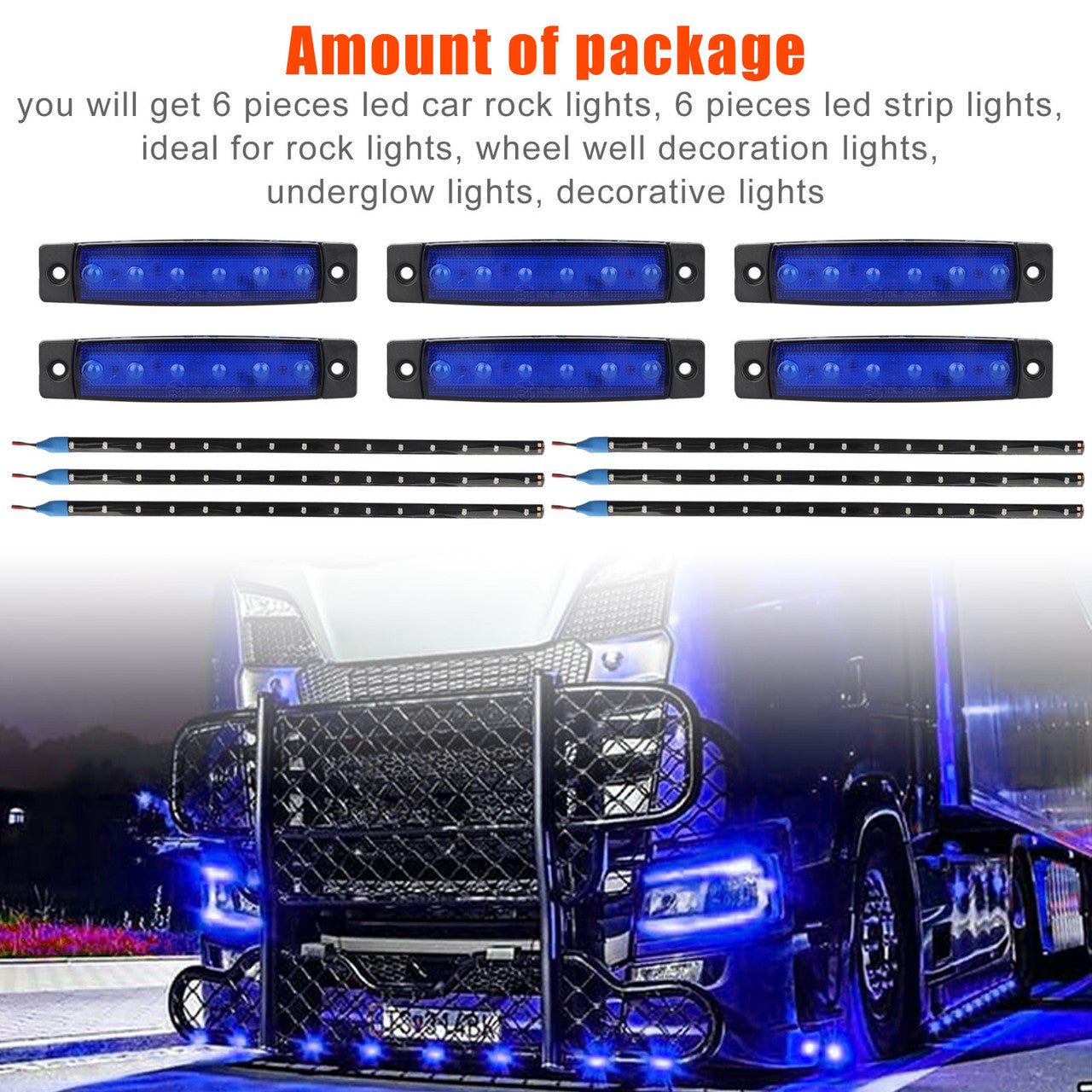 Car LED Decorative Lights Kit Blue Light, 12pcs