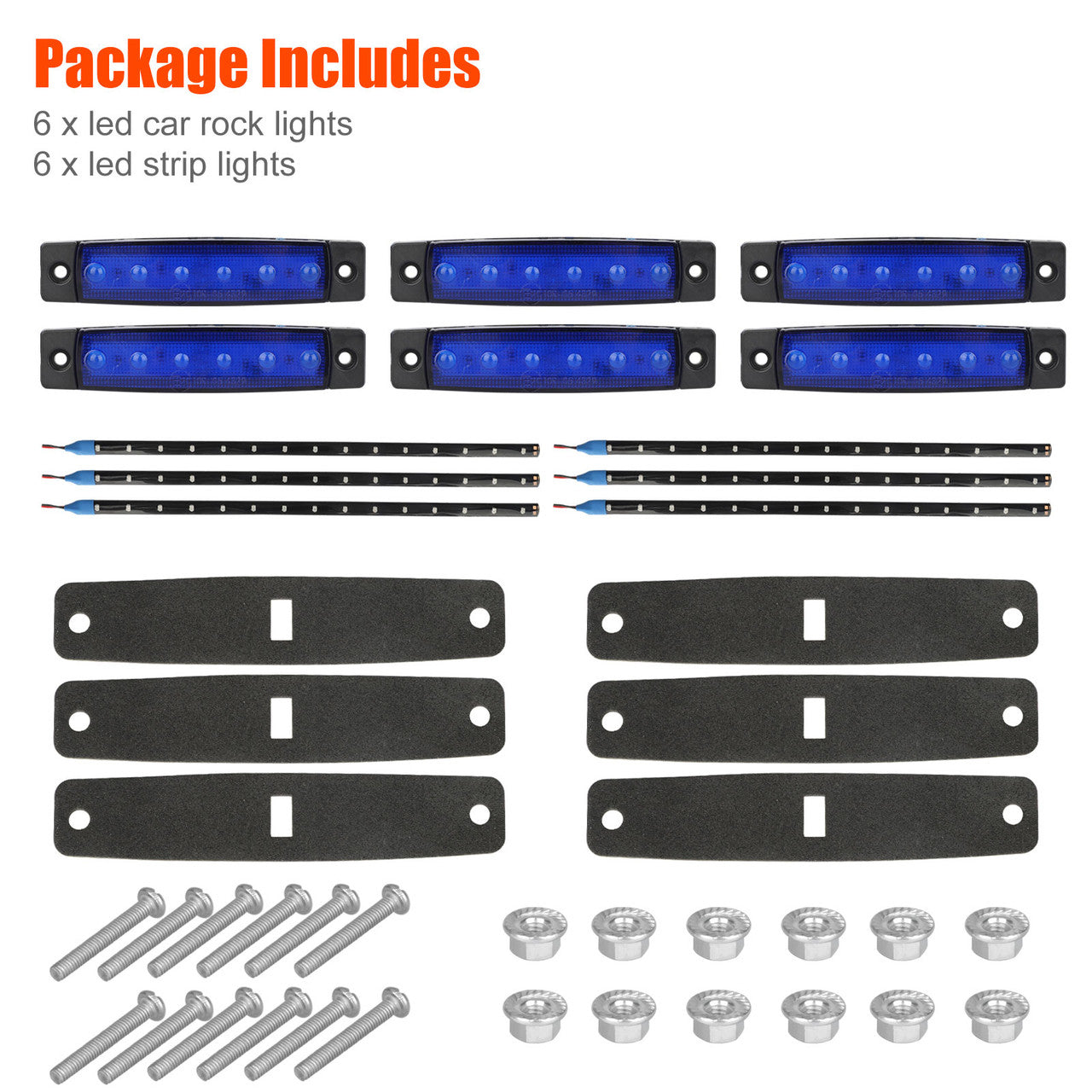 Car LED Decorative Lights Kit Blue Light, 12pcs