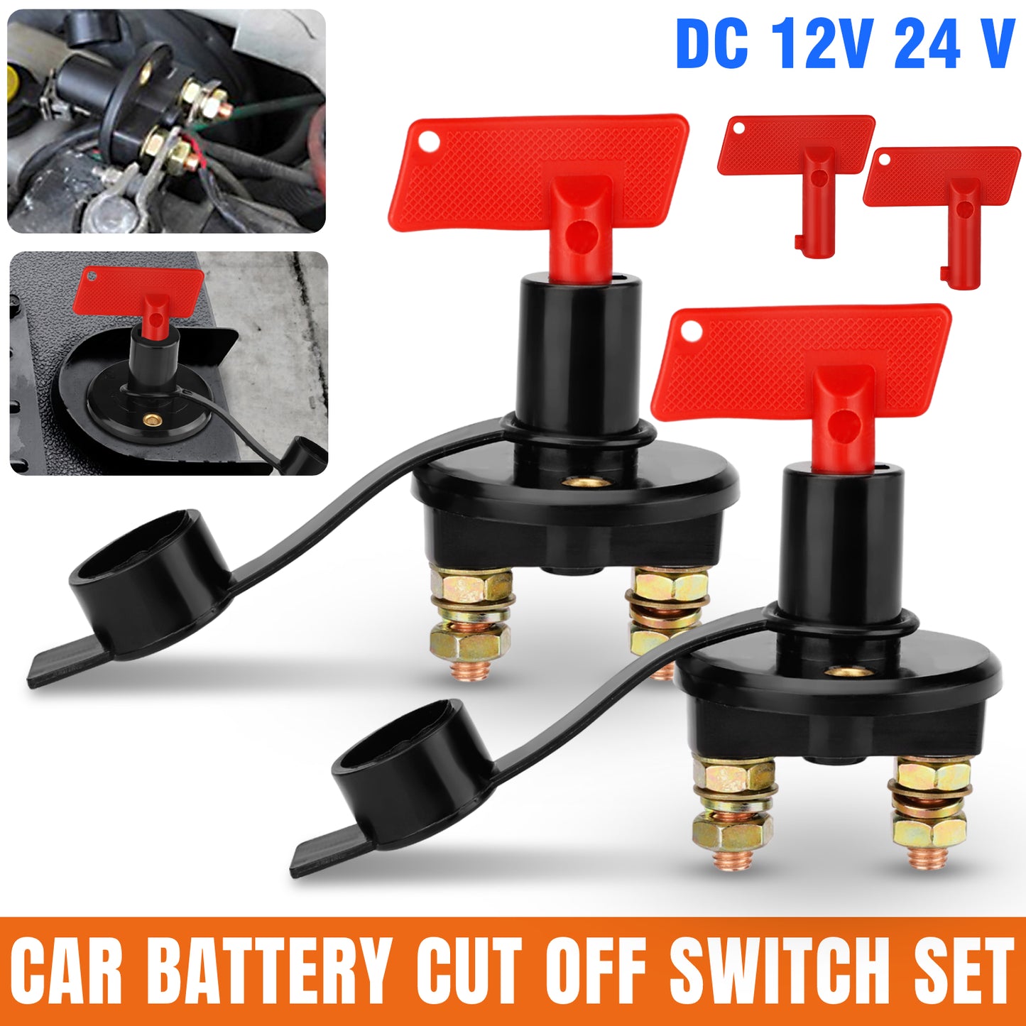 2 pcs 12V/24V Car Battery Cut Off Switch Set - Key-Controlled Isolator for Auto, Boat, Truck, Marine, RV - Protect Your Vehicle Anytime, Anywhere