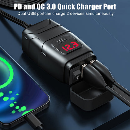 Motorcycle Phone Charger USB -  Waterproof 6.8A Dual Port QC3.0 Fast Charging, Quick Disconnect Sae USB Adapter,Voltmeter,On/Off Switch&Fuse