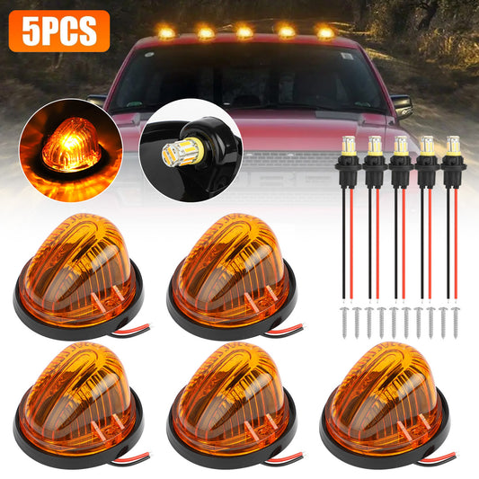 5 Packs Amber Roof Marker Clearance Lights - Roof Top Markers, Amber Running Light Replacement for Truck SUV Van Abs Plastic Wired