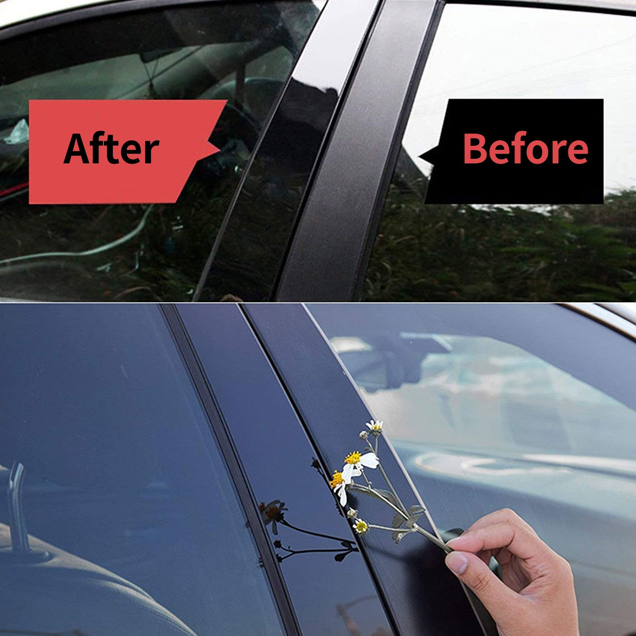 8 Pcs Window Door Trims Covers - Made of PC Mirror Abs Material W/ UV Coating Double-Sided Tape Fit for Toyota Camry 2018-2021 (Black)