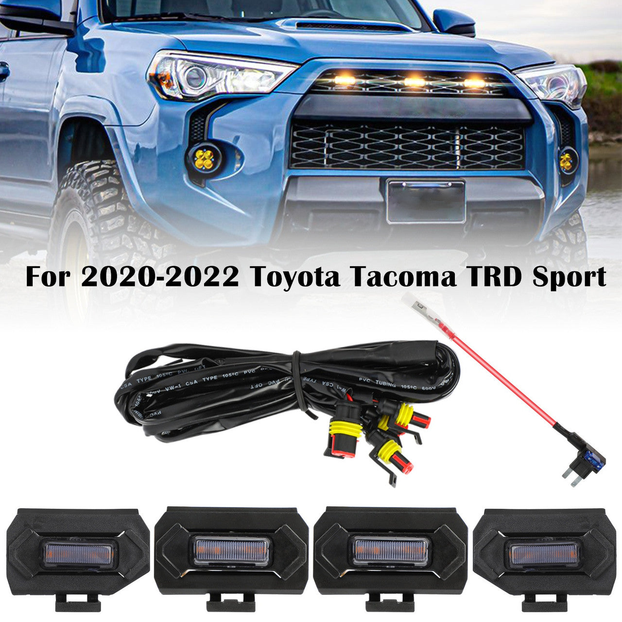 4 Packs Amber LED Grille Lights  -  Front Marker Lights fit for Toyota Trucks SUV 2020 2021 2022 Tacoma Trd Off Road and Trd Sport