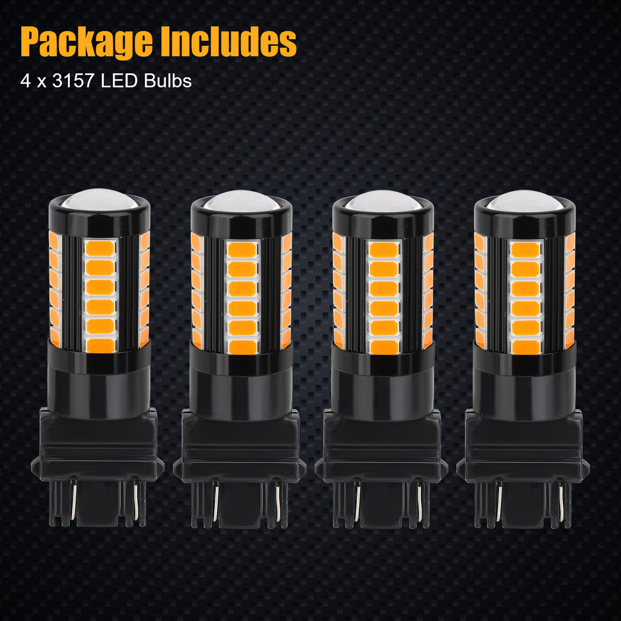 4 Pcs 3157 Turn LED Signal Light - Super Bright 12V 3000K Bulbs for Backup, Reverse, Tail, Parking,Side marker light 33-SMD (Amber)