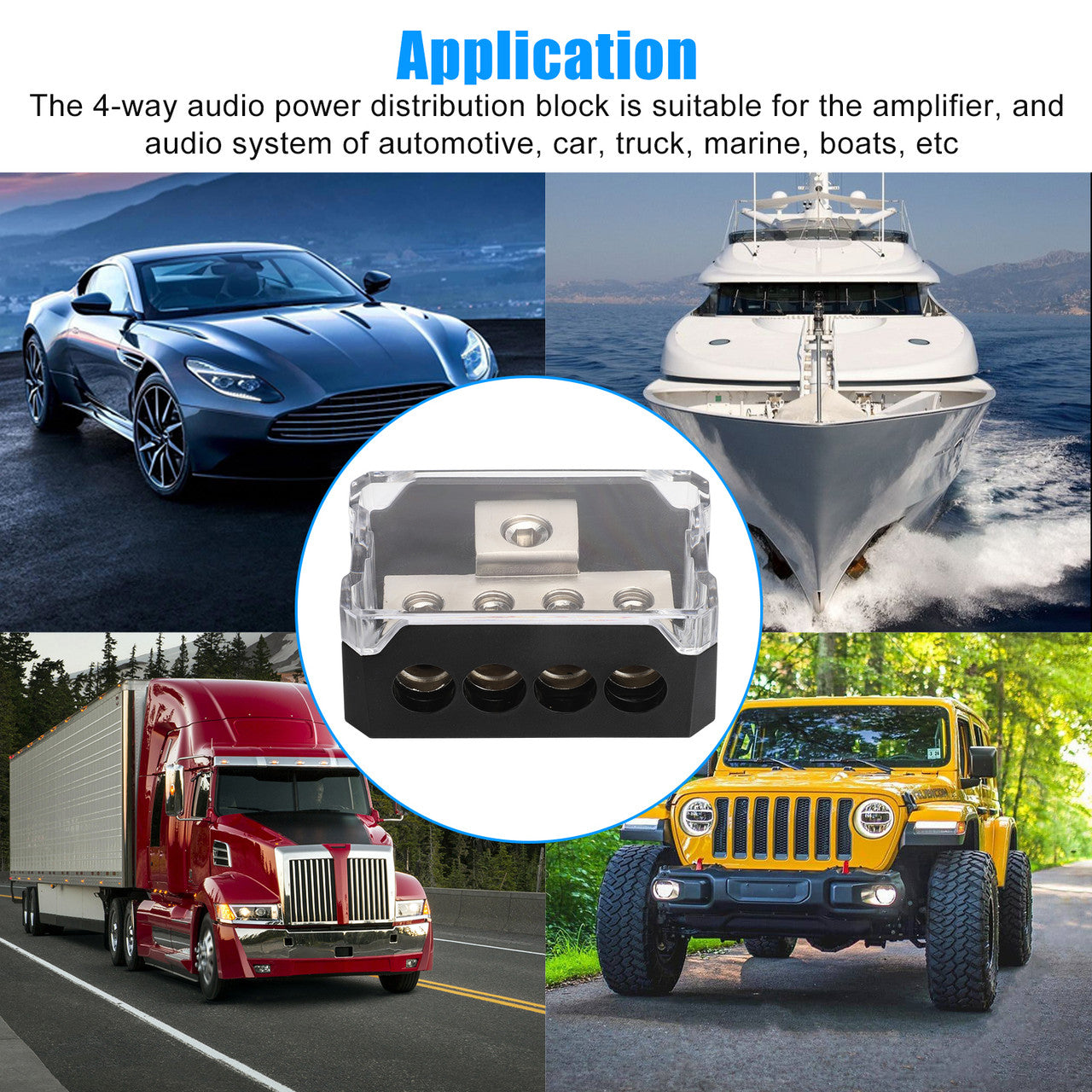 Car Audio Amplifier Splitter - 4 Way Power Distribution Block for Car Truck Boats