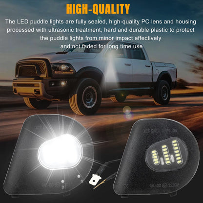 LED Side Mirror Puddle Lights Lamp Replacement - 6000K Diamond For Dodge Ram 2010-2019