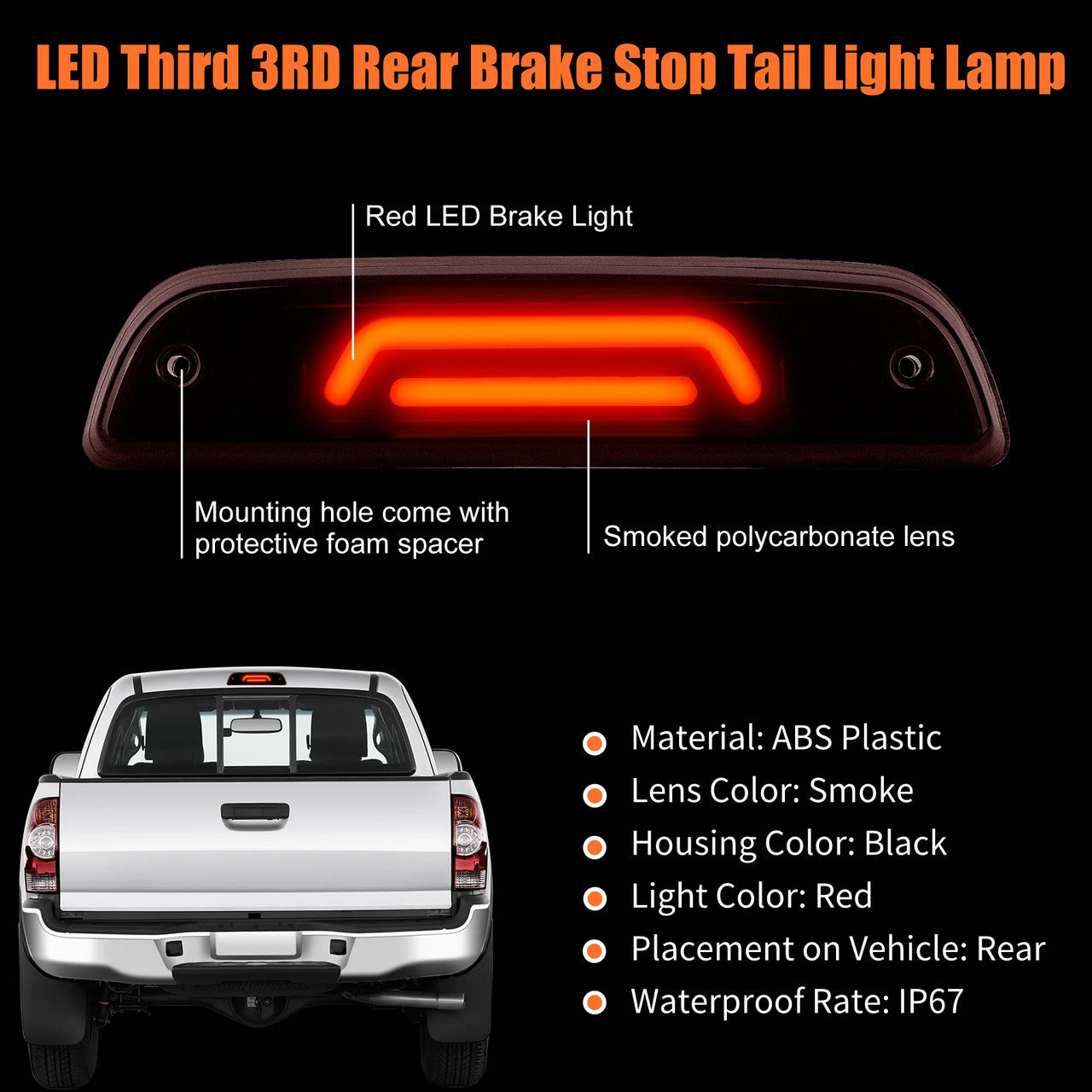 LED Third 3rd Rear Brake Light - Center High Mount Stop Lamp Replacement For Toyota Tacoma 1995-2017